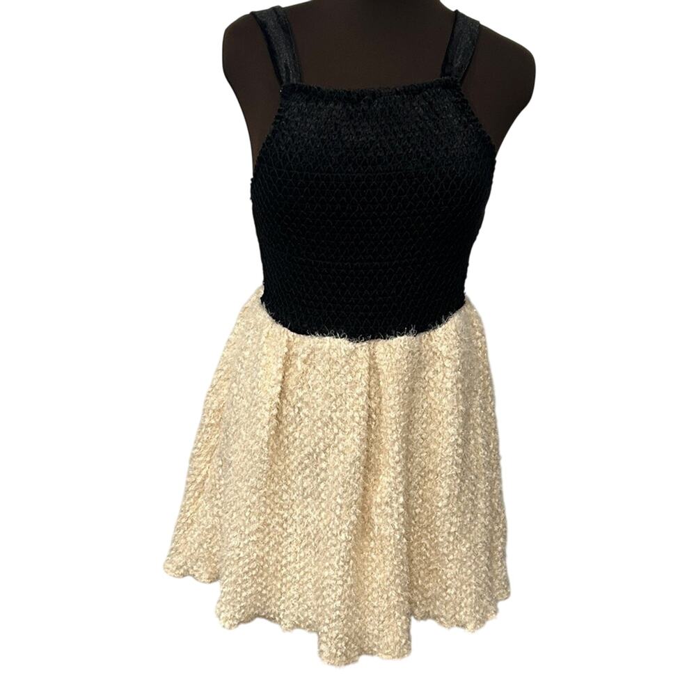 NWT Sofie the Label Black Smocked Velvet Mini Party Dress Bow Back Size L NYE